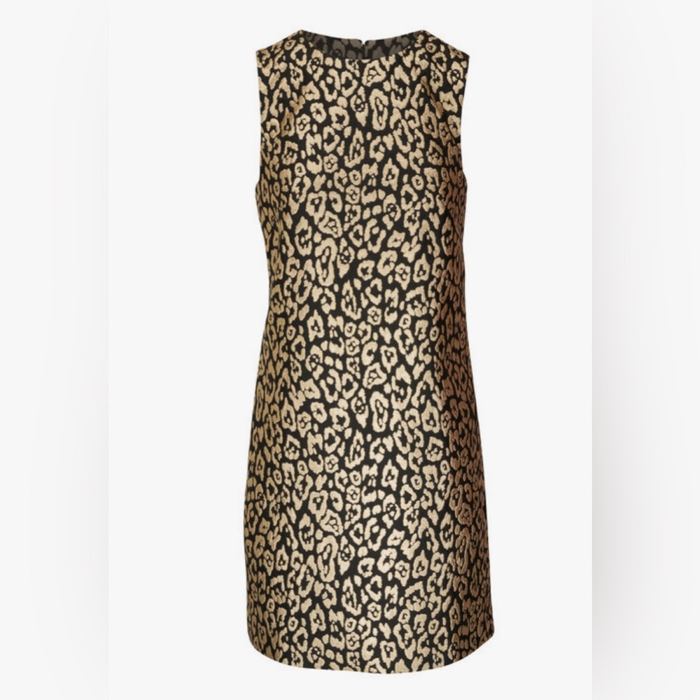 Carolina Herrera Black Metallic Leopard Print Jacquard Shift Mini Dress size 4